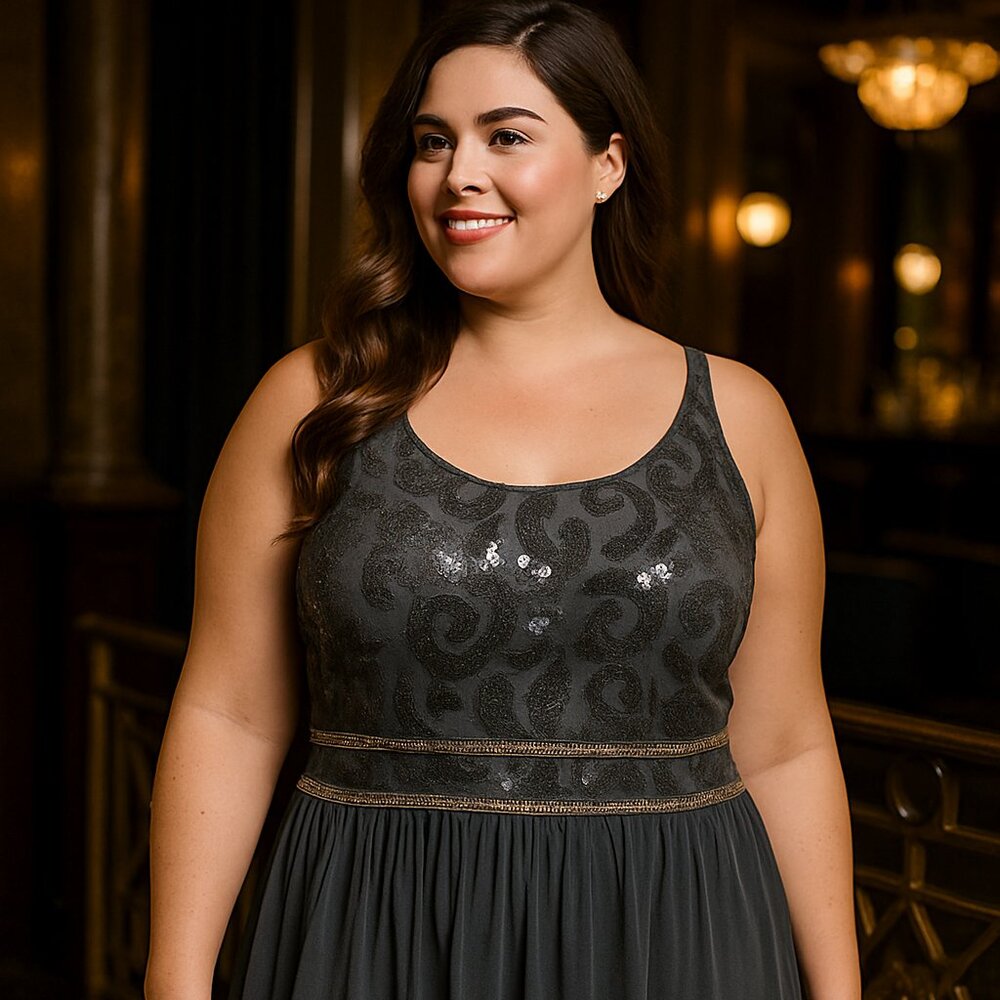 BCX Charcoal Sequin Overlay Party Dress – Size 16W – New w/ Tags - Picture 4 of 16